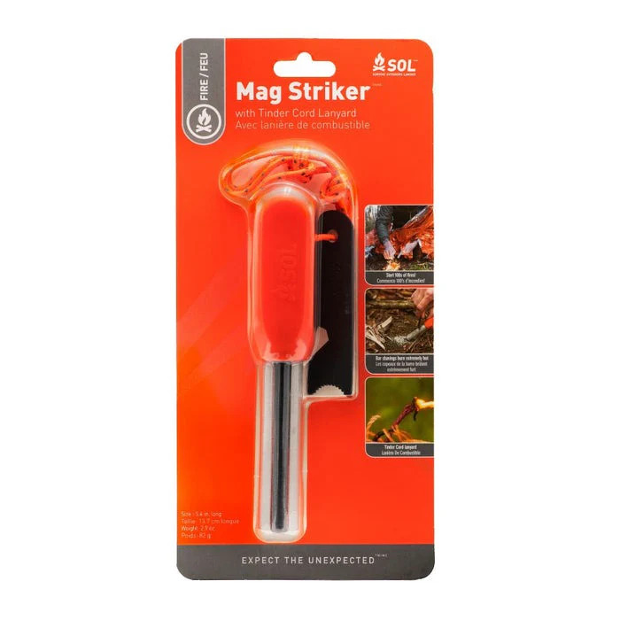 SOL Mag Striker w/ Tinder Cord Ferro Rod Fire Starter Bottle Opener for Camping