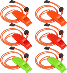 6PCS Safety Survival Whistles with Adjustable Reflective Lanyard Emergency Plast