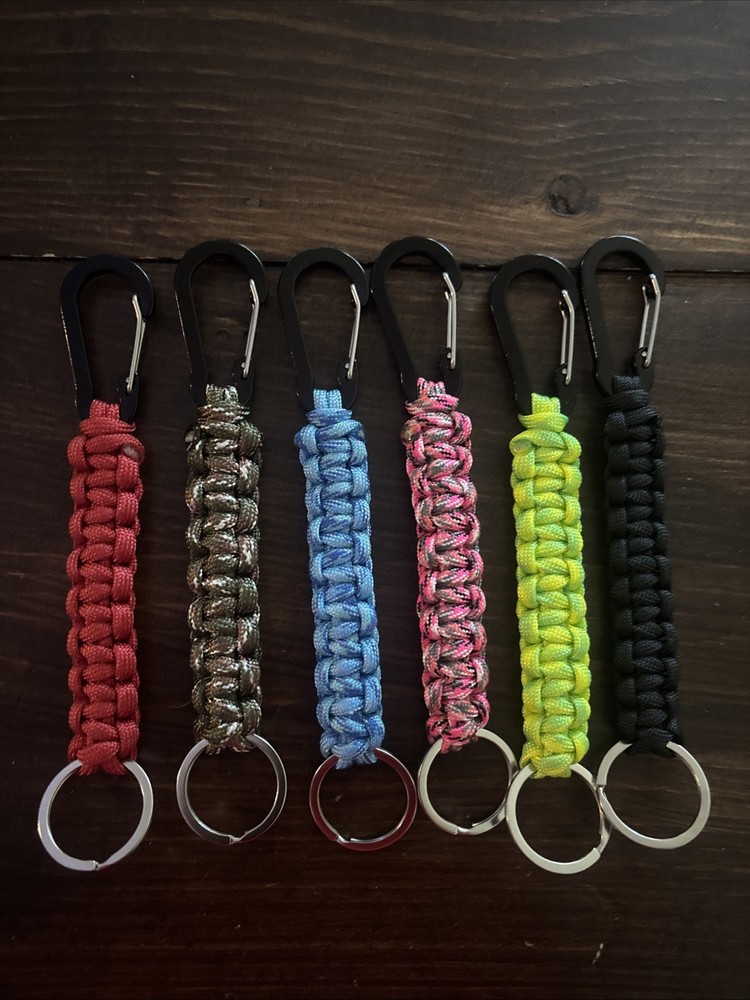 6 PCS Paracord Keychains with Carabiner and Key Ring Assortment Of Colors.