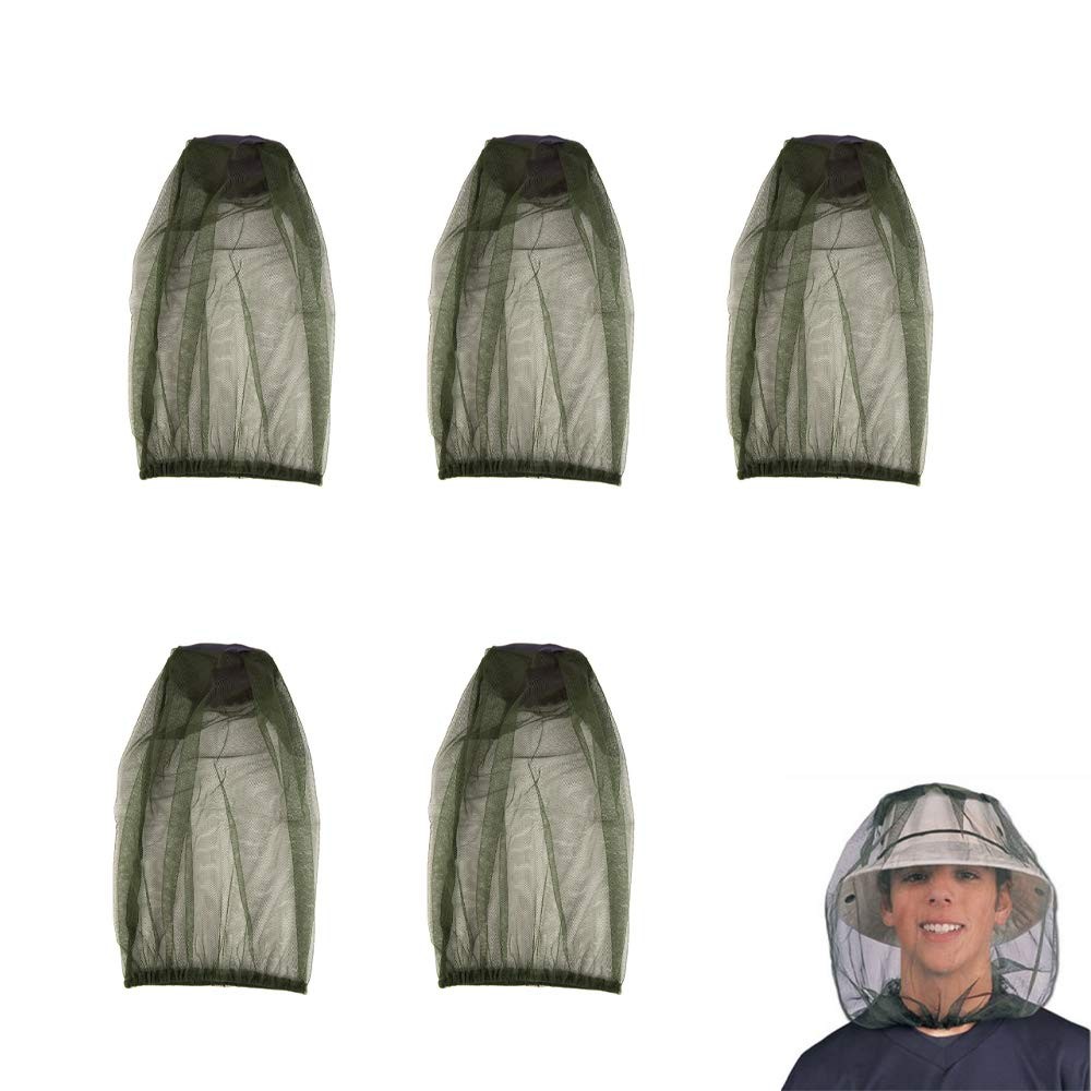 5 Pack Head Net Face Mesh Mosquito Hat Mask Head Cover for Camping Hiking