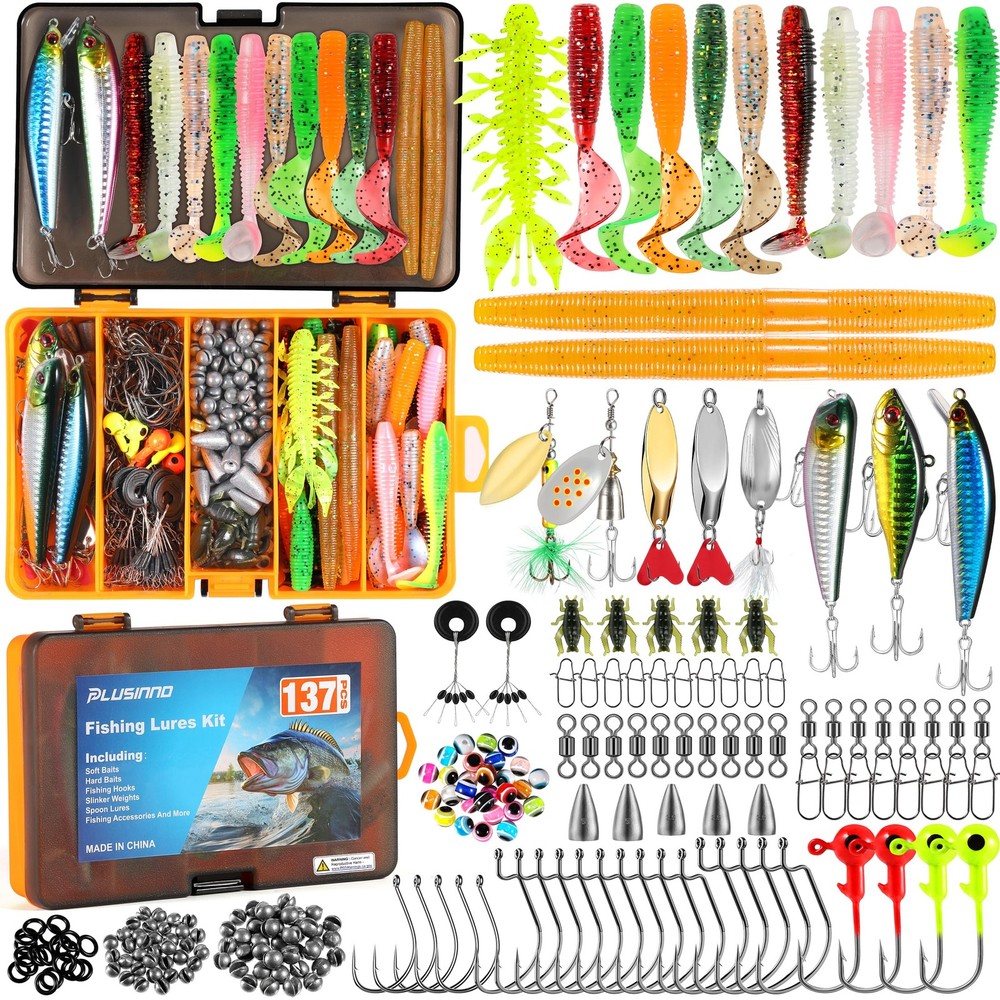 PLUSINNO Fishing Lures, 137Pcs Tackle Box with Included, 5″