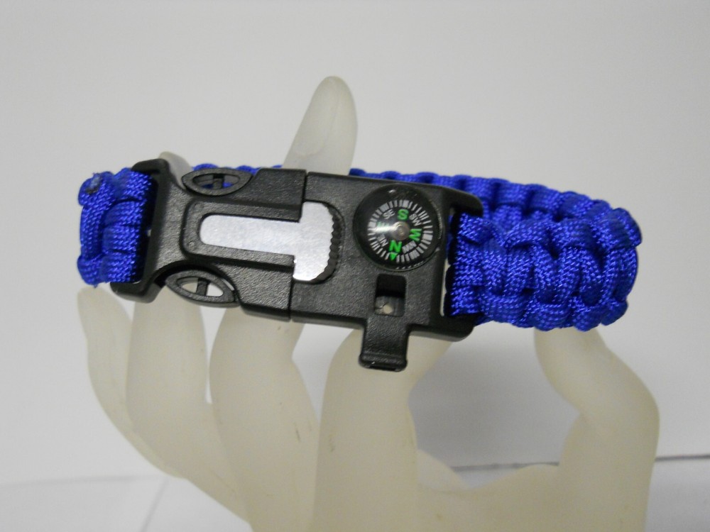Paracord Survival Bracelet Fire Starter Compass Whistle Tactical Royal Blue