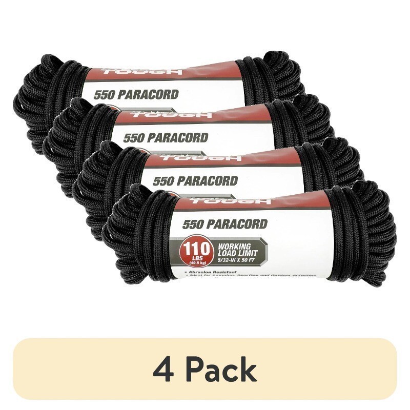 5/32 Inch X 50 Ft 550 Paracord Black 110 Lb Working Load Limit 4 Pack New
