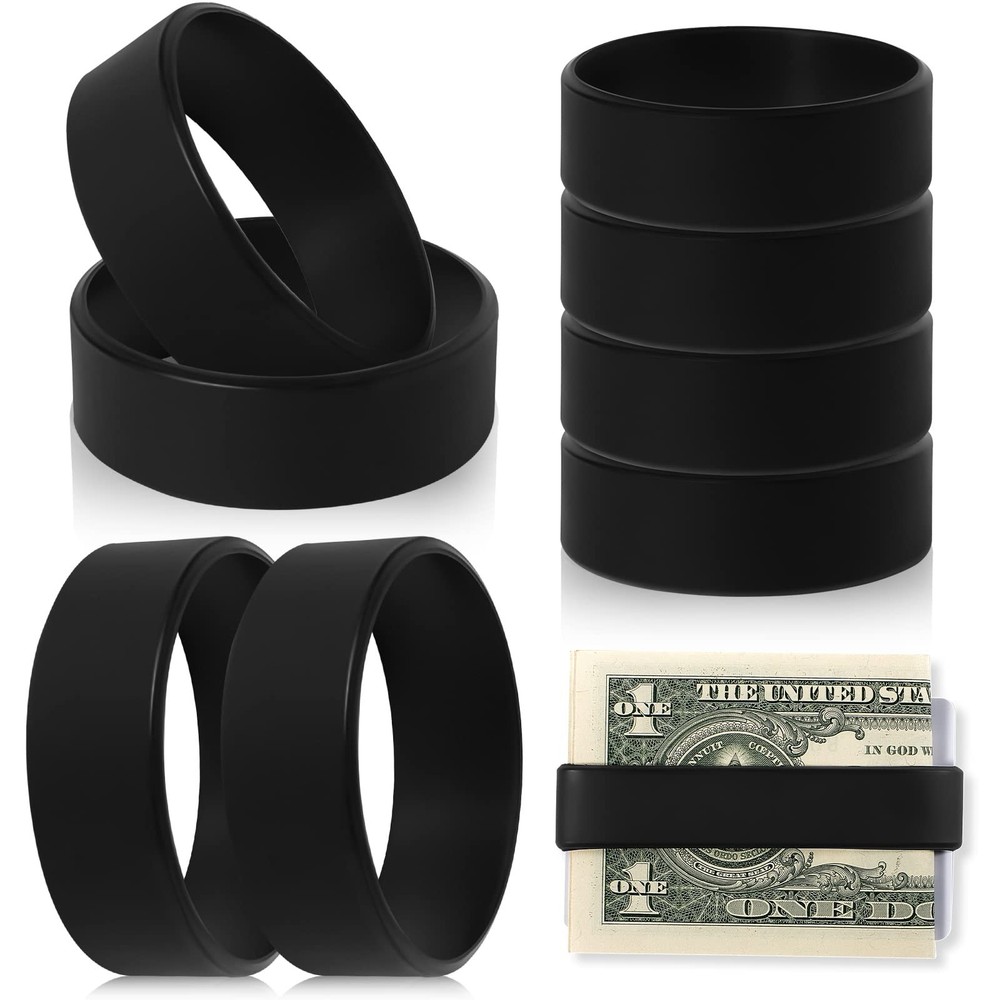 Set of 8 Elastic Money Bands – Silicone Wallet Bands, Cash Card Holder, Black