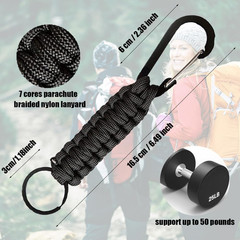3 Pack Carabiners with Paracord Strap – Black Metal Key Ring Keychain Hook – D-L