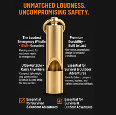 Brass Whistle for Adults, Premium Emergency Whistle, 125Db+, One Piece Outdoor S