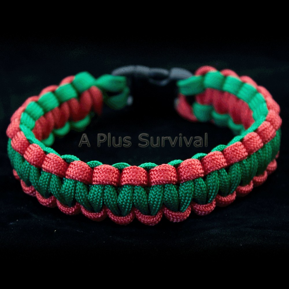 Red & Kelly Green Paracord Rope Emergency Survival Bracelet 550 LB Made in USA