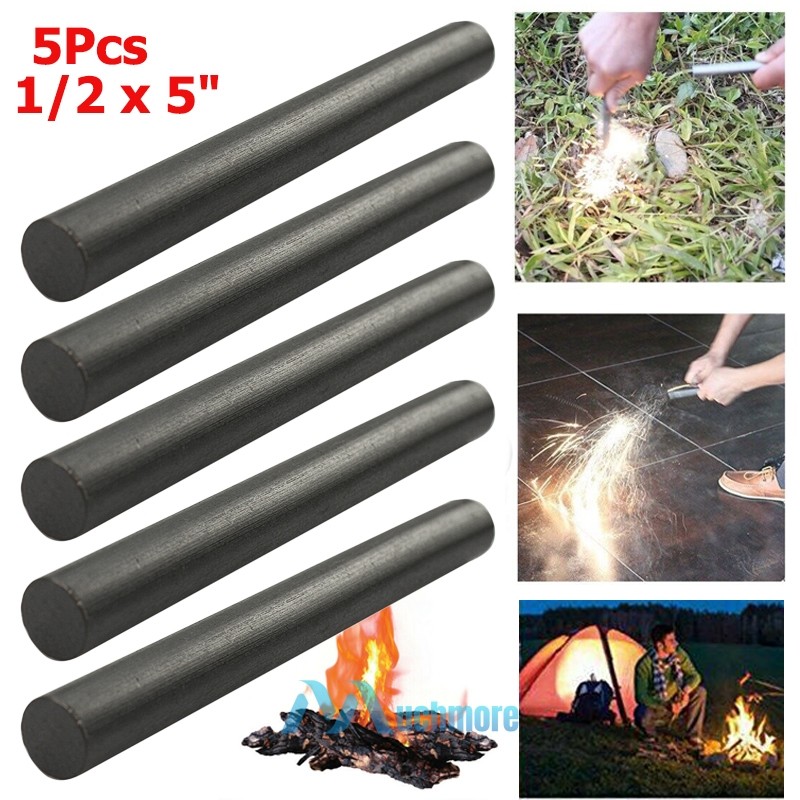 5Pcs 1/2″ X 5″ Jumbo Size Ferrocerium Ferro Rod Flint Survival Fire Starter Kit