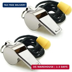 Whistle, 2 Pack Stainless Steel Sports Whistles with Lanyard, Loud Crisp Sound W