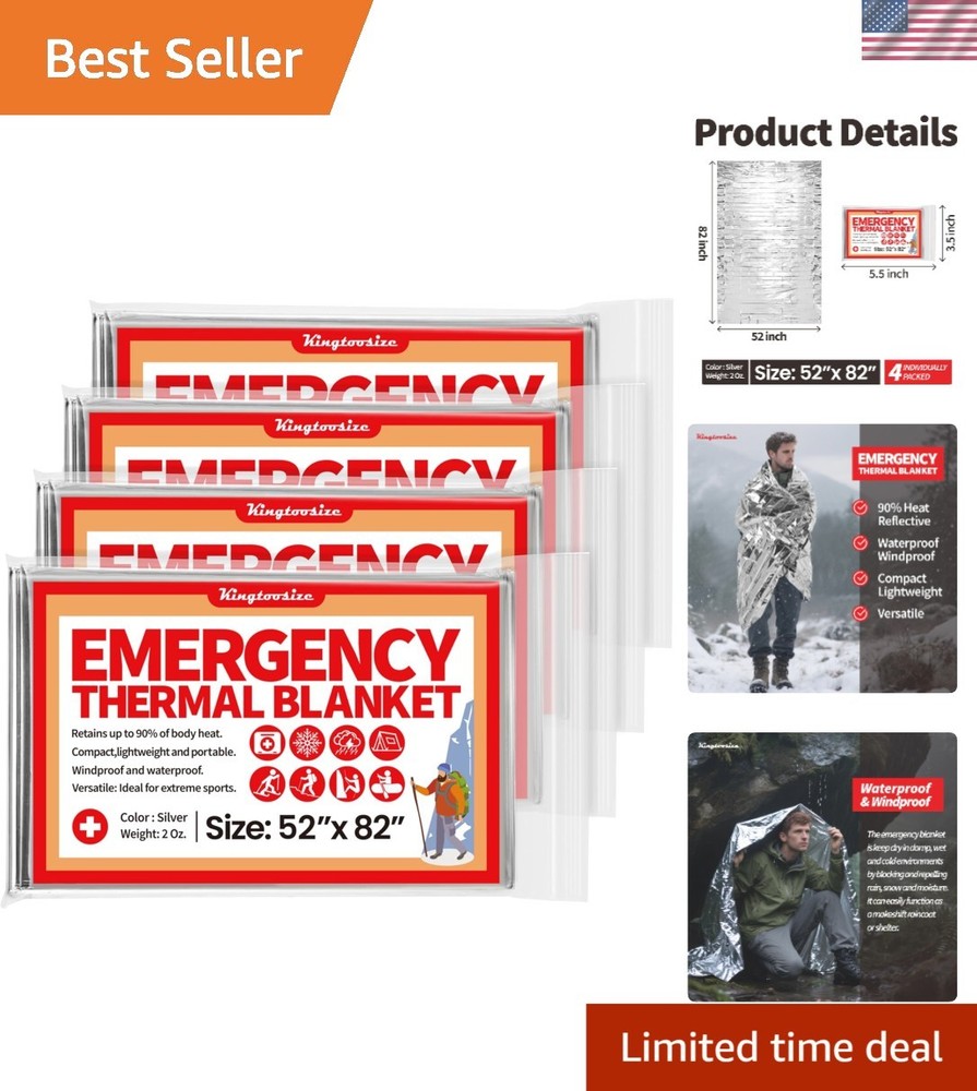 Ultra-Compact Emergency Thermal Blankets – 4 Individually Packed for Convenience