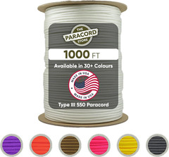 Type III 550 Paracord 1000 FT Spool White Heavy Duty 7 Strand Nylon Outdoor