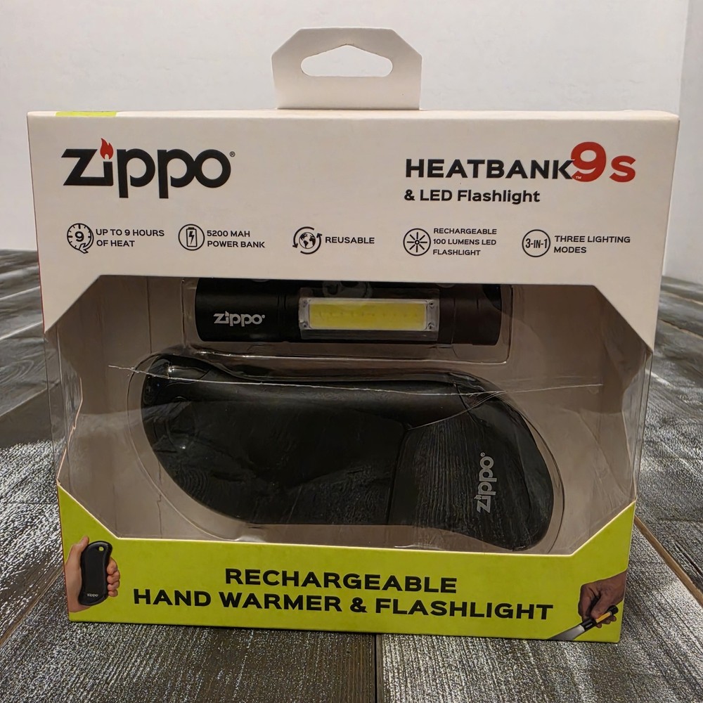 Zippo HeatBank 9s Rechargeable Hand Warmer Power Bank Battery & LED Flashlight