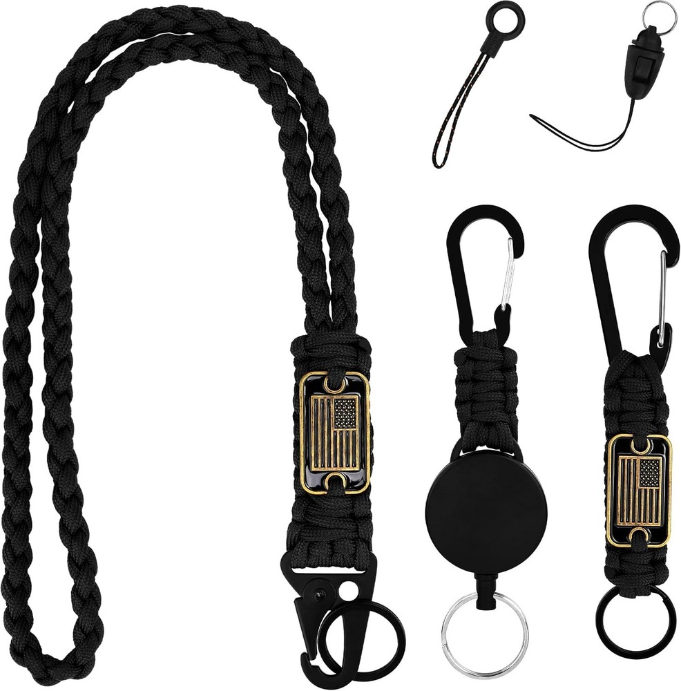 3 Pcs Paracord Lanyard Set with Retractable Keychain – Long & Short Heavy Duty L