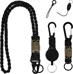3 Pcs Paracord Lanyard Set with Retractable Keychain – Long & Short Heavy Duty L