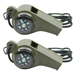 2 Pack Hiking Tool 3-In-1 Whistle Compass Thermometer Survival Gear with Lanyard