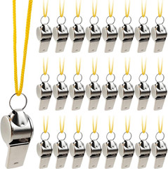 24-Pack Stainless Steel Whistles with Lanyards – Loud, Clear Sound for Coaches,