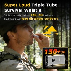 Three-Tube Emergency Loud Whistle,130db+ Lifeguard Stainless (Silver 1 Pack)