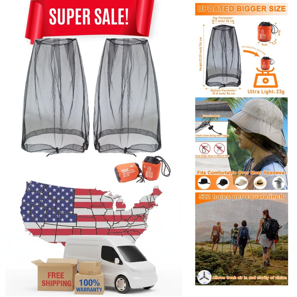 2-Piece Mosquito Head Net with Extra Fine Mesh – Perfect for Outdoor Activities