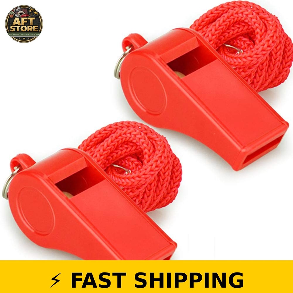 Hipat Red Emergency Whistles with Lanyard – 2 Pack