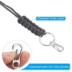11″ Paracord KeyChain with Clasps Adjustable Braided Lanyard Gray