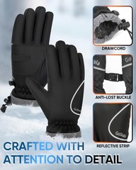 GoSkala Winter Gloves for Women Men, Waterproof and Warm, X-Large, Black