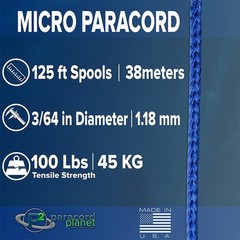 125ft Blue Micro Paracord 1.18mm 100lb Strength for Crafting and Outdoors
