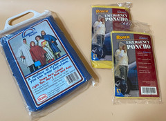 Poncho Rain Yellow Emergency Vinyl Blue Heavy Vinyl Attached Hood 1 Size 3 Lot