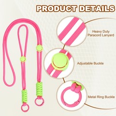 1Set Heavy Duty Paracord Keychain Lanyard for Keys , Rose Red/Green