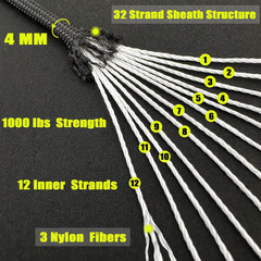 1000 Black Paracord Rope 100FT Utility Nylon Heavy Duty 12 Strand Parachute Cord