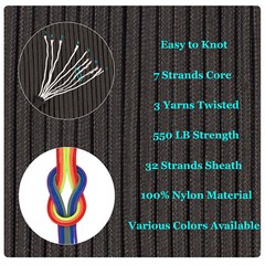 FISHLUND 550 Paracord Parachute Cord Lanyard 50-1000 Feet Type III 7 Strand Core