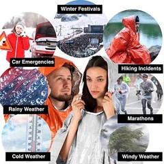 4pc, Emergency Survival Poncho Thermal Mylar Foil Coating Blanket for Heat Rete
