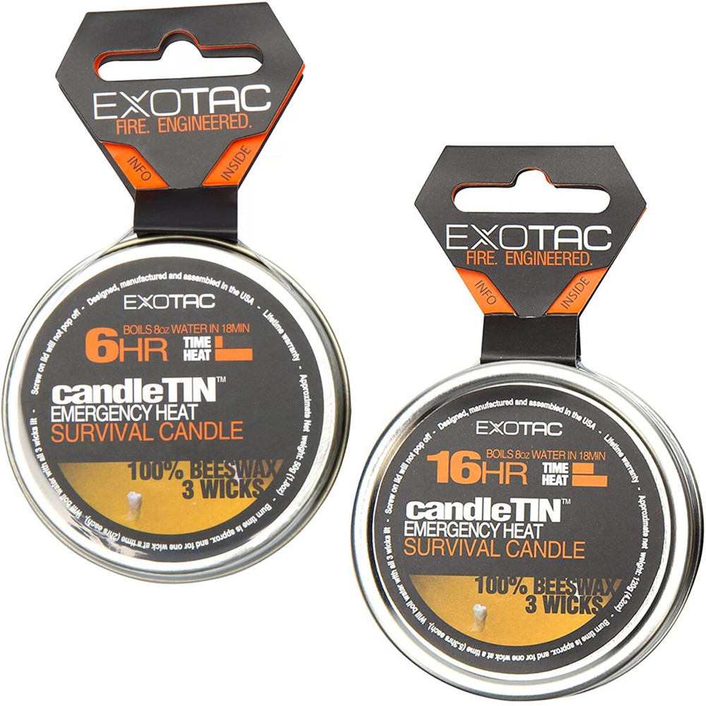 Exotac CandleTIN Hot Burn 3-Wick Emergency Survival Candle – Silver