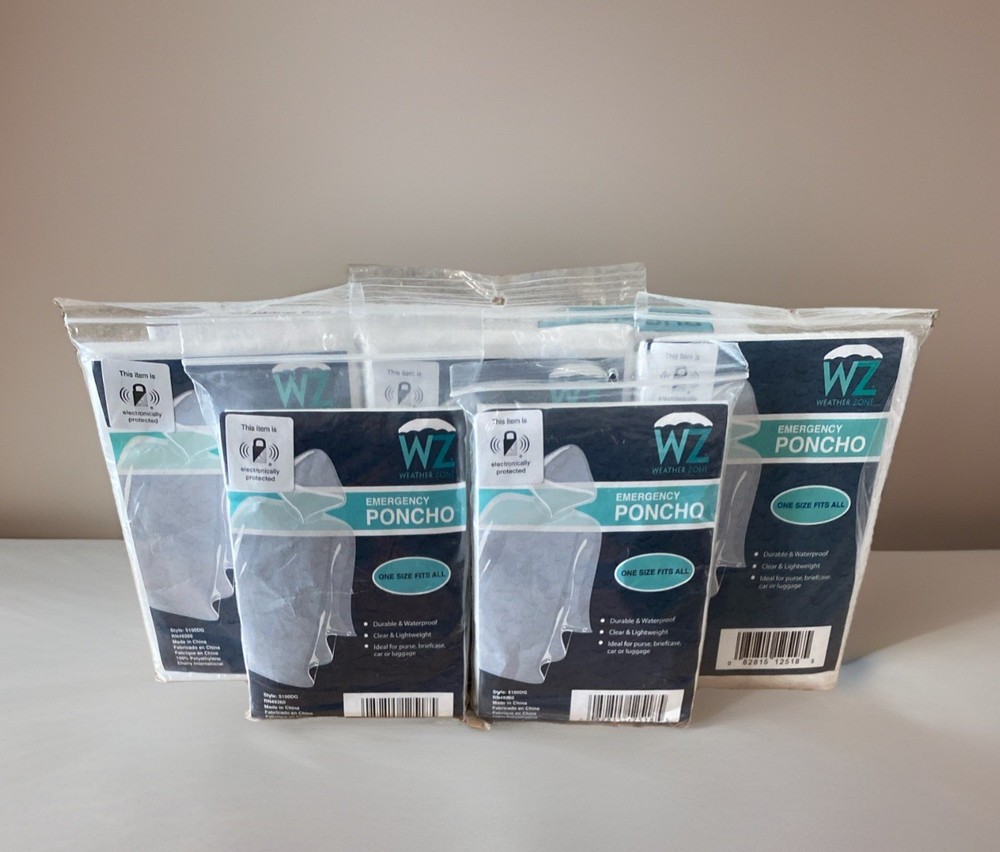 Lot Of 5 WZ Weather Zone Emergency PONCHO Waterproof Clear Lightweight One Size