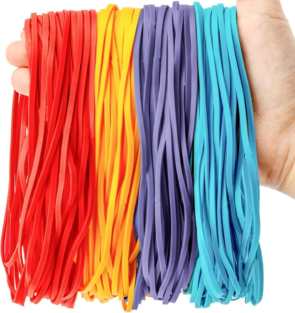 Large Rubber Bands Heavy Duty- Sukh 7 Inch(150pcs), Red, Blue, Purple, Yellow