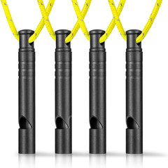 4 Pcs Titanium Emergency Whistles 120Db with Lanyard for Outdoor Hiking Coach