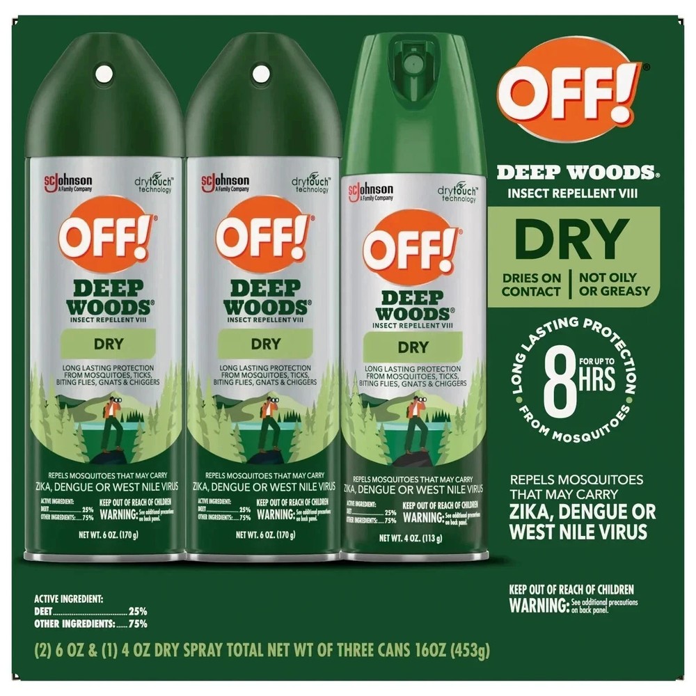 OFF Deep Woods Insect Repellent DRY Two Six Ounce Cans and One Four Ounce Can