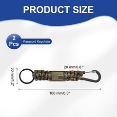 2Pcs Paracord Keychains, Paracord Keychain with USA Flag, Olive Green Camouflage