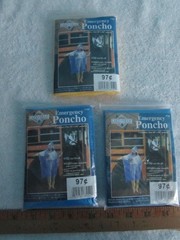 3 – Lake N Trail Emergency Rain Ponchos 2-Blue 1-Yellow 50″x 80″