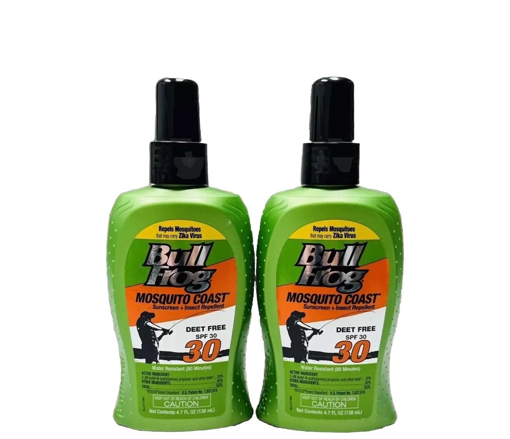 2 bullfrog mosquito coast deet free spf 30 insect repellent 4.7oz spray