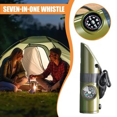 New 7 in 1 Camping Hiking Emergency Survival Whistle with Compass,Thermometer,Ou