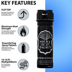 2 POLICE MAGNUM Pepper Spray 3oz Flip Top Fogger Tactical Self Defense Security