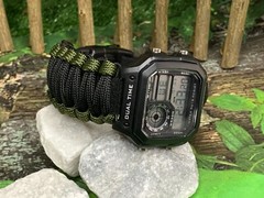 Handmade Black Army Green Adjustable Paracord Survival Band with Digital Watch