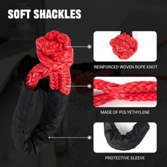 Winch Snatch 66000 LB Recovery Ring with 2 PCS Soft Shackle 1/2″ X 22 Inch