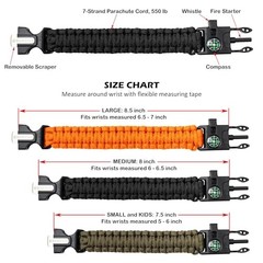 Paracord Bracelet, Pack of 2, Emergency Hiking Survival Large Black & Orange
