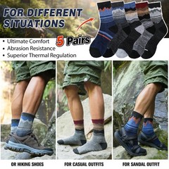 Sandsuced Merino Wool Hiking Socks Thermal Winter Warm Large, Assorted Blue