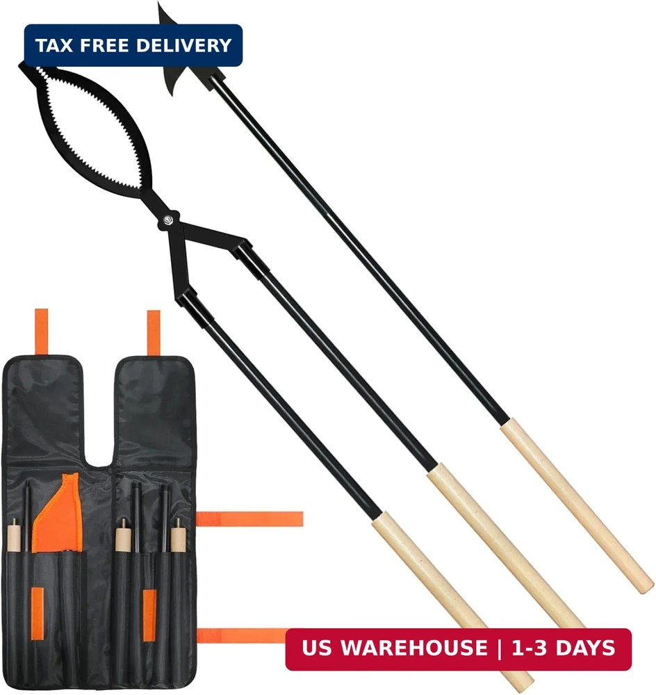 42″ Fire Tongs Firewood Log Grabbers and Fire Poker Set, Portable Detachable Hea