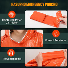 4 Pack Emergency Ponchos with Thickened Mylar Blanket Lining, Windproof, Waterpr