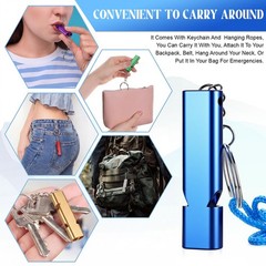 100 Pcs Emergency Whistles Bulk, Aluminum Safety Survival Whistle Keychain wi…