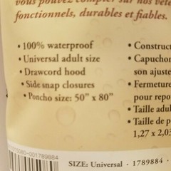 Bass Pro Shops Adult PVC Poncho Waterproof One Size Fits Most 50″x80″ Raincoat