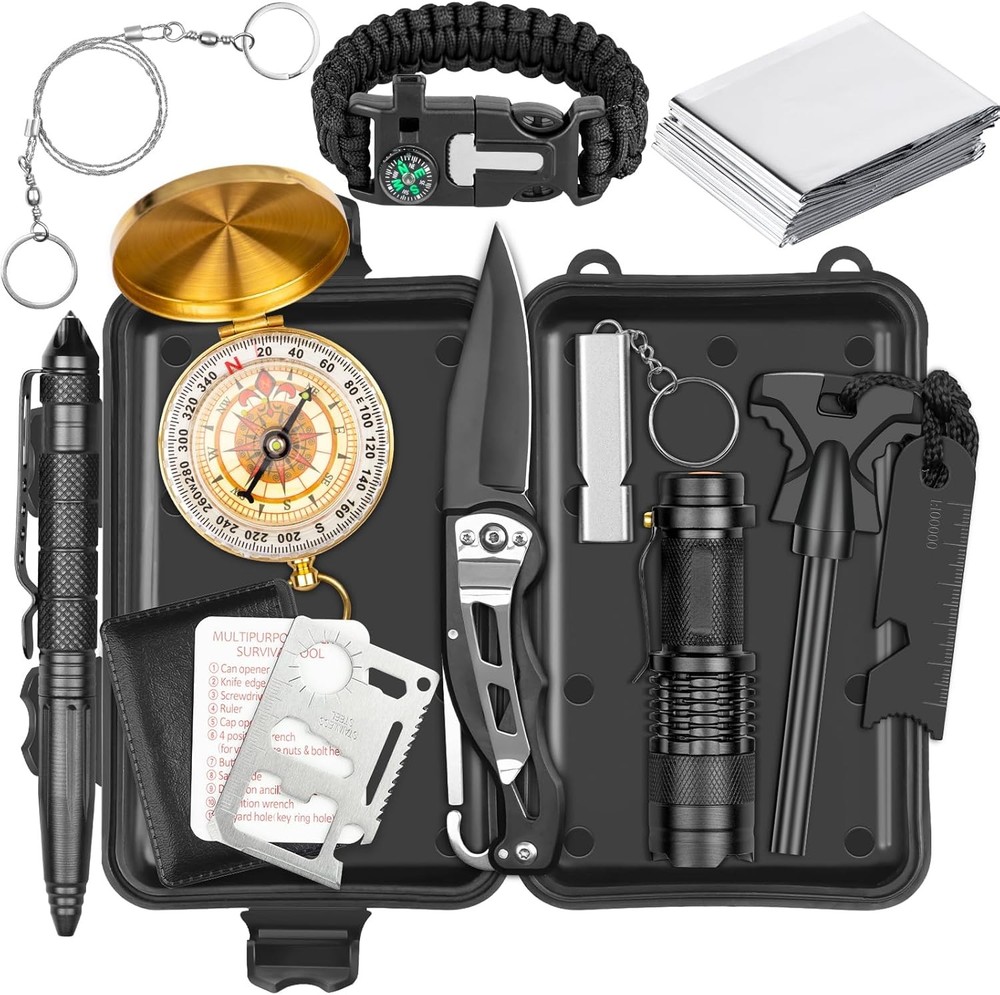 Emergency Survival Kit for Men 12 in-1 Outdoor Survival Gear Lifesaving Tools